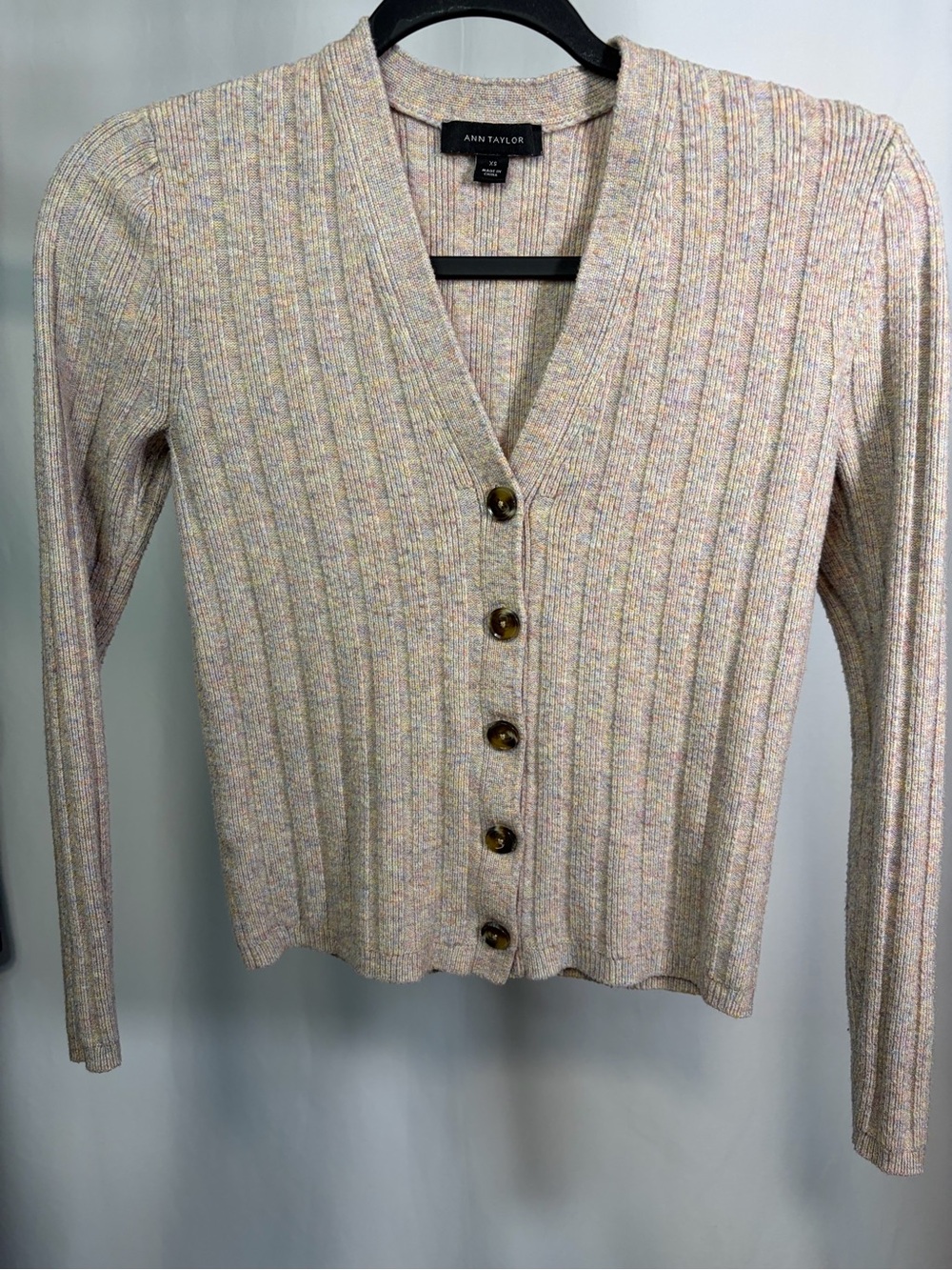 Ann Taylor XS Pastel Marled Ribbed Cropped Cardigan